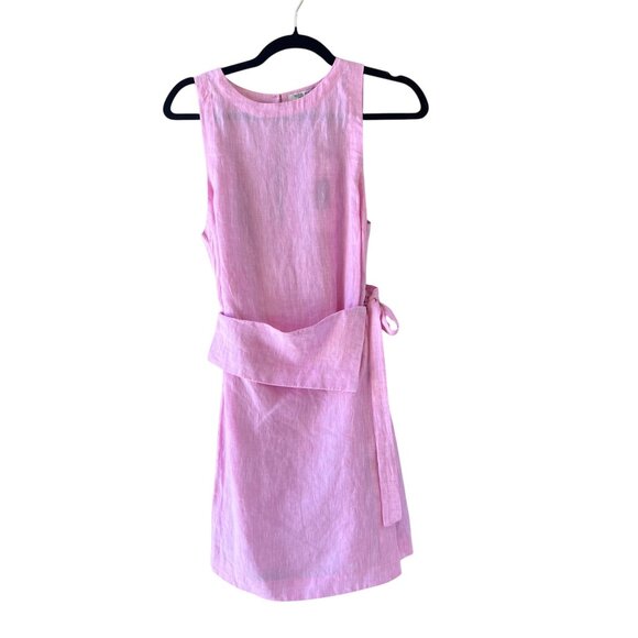 Mon Renn Solar Mini Dress Fondant Pink Linen Ornamental Wrap Size 8 - Picture 7 of 16